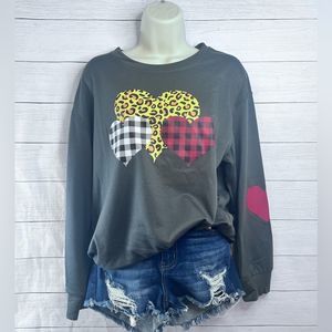 Boutique Brand Plaid Leopard Heart Print Valentine's Day Sweatshirt Pullover 💗